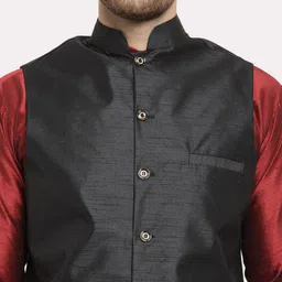 Kaifoo Men Maroon Kurta Set With Nehru Jacket image 4