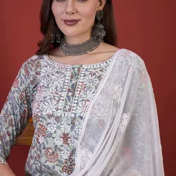 Anouk Floral Printed Thread Work Pure Cotton Kurta with Trousers & With Dupatta-47