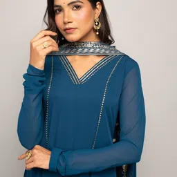 FIORRA Crepe A-Line Kurta With Trousers & Dupatta image 4