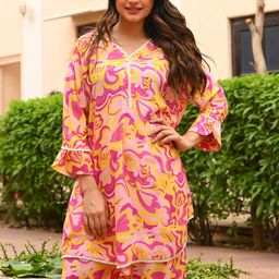 Bunaai Abstarct Printed Regular Kurti with Dhoti image 2