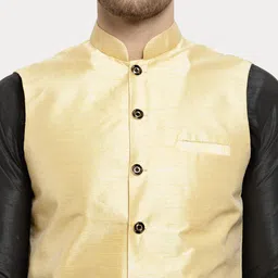 Kaifoo Men Black and Cream colour Kurta Set With Nehru Jacket image 2