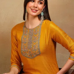 AHIKA Floral Yoke Design Regular Kurta With Sharara & Dupatta image 3