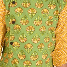 LIL PITAARA Boys Geometric Printed Pure Cotton Regular Kurta & Pyjamas With Nehru Jacket image 3