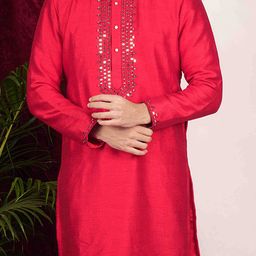 sven suits Yoke Design Regular Mirror Work Dupion Silk Kurta with Trousers image 4