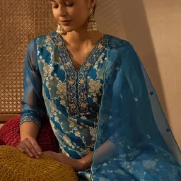 Anouk Women Embroidered Regular Sequinned Kurta with Trousers & With Dupatta-14