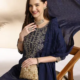 Anouk Ethnic Motifs Embroidered Round Neck Straight Kurta with Sharara & Dupatta-picture-52