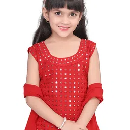 BAESD Girls Embroidered Regular Mirror Work Kurta With Palazzos & Dupatta image 2