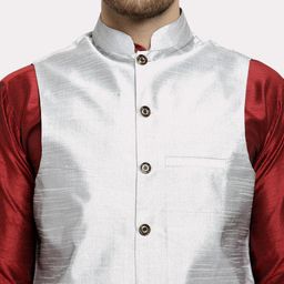 Kaifoo Men Maroon Layered Kurta with Churidar Set With Nehru Jacket image 5