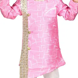 BAESD Boys Printed Sequinned Asymmetric Kurta With Pyjamas image 4