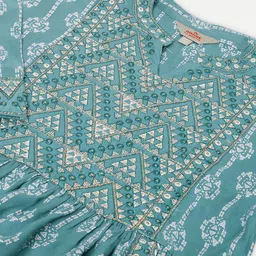 Anouk Ethnic Motifs Printed Thread Work High Slit A-Line Kurta & Trousers With Dupatta image 2
