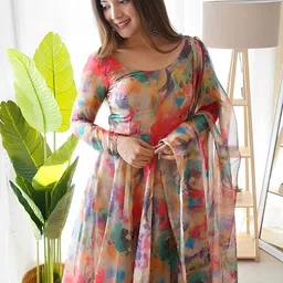 KALINI Abstract Printed Gotta Patti Anarkali Kurta With Trousers & Dupatta image 3