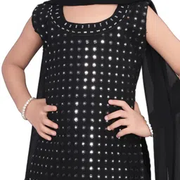 BAESD Girls Embroidered Regular Mirror Work A-Line Kurta With Palazzos & Dupatta image 4