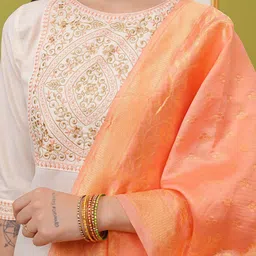 Vishudh Cream Ethnic Motifs Embroidered Regular Kurta With Palazzos & Dupatta image 4