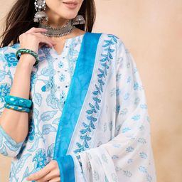 Anouk White Floral Printed Straight Pure Cotton Kurta with Trousers & Dupatta-picture-43