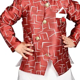 BAESD Boys Kurta With Pyjamas And Printed Waistcoat image 3