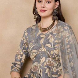Anouk Floral Printed Empire Kurta With Trousers & Dupatta-picture-7