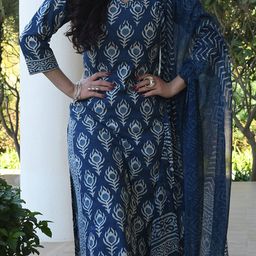 KALINI Floral Printed Regular Kurta with Trousers & Dupatta image 5