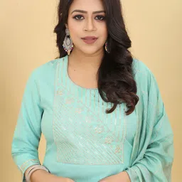 Riti Ethnic Motifs Yoke Design Straight Sequinned Kurta With Trousers & With Dupatta image 5