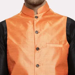 Kaifoo Men Black and orange Kurta Set With Nehru Jacket image 2