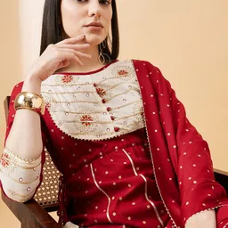 Sangria Polka Dots Printed Gotta Patti A-Line Kurta With Sharara & Dupatta-picture-8