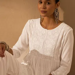 Anouk Women Embroidered Empire Chikankari Kurti with Harem Pants-picture-20