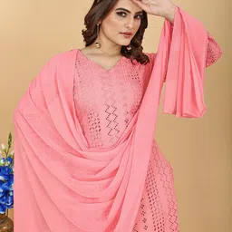 PRENEA Ethnic Motifs Kurta with Trousers & With Dupatta image 5