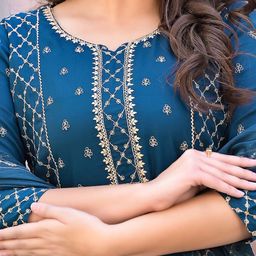Ramas Ethnic Motifs Embroidered Sequined Kurta with Trousers & Dupatta image 5