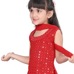 BAESD Girls Embroidered Regular Mirror Work A-Line Kurta With Palazzos & Dupatta image 3