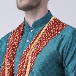 SG LEMAN Men Teal Raw Silk Kurta with Pyjamas & With Dupatta image 4