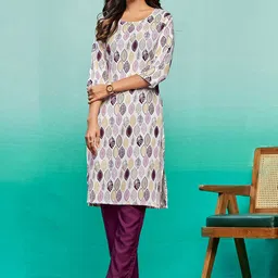 Sangria Floral Printed Round Neck Straight Kurta With Trouser-image-8