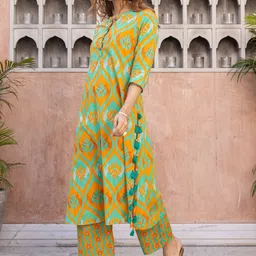 Ambraee Ethnic Motifs Printed Round Neck A-Line Kurta with Trouser image 2