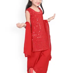 BAESD Girls Embroidered Regular Mirror Work Kurta with Palazzos & With Dupatta image 3