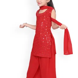 BAESD Girls Embroidered Regular Mirror Work A-Line Kurti with Palazzos & Dupatta image 5