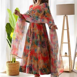 KALINI Abstract Printed Gotta Patti Anarkali Kurta With Trousers & Dupatta image 4