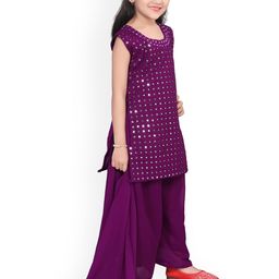 BAESD Girls Embroidered Regular Mirror Work Kurti with Palazzos & Dupatta image 4