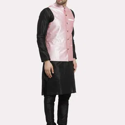 Kaifoo Men Black Layered Kurta Set With Nehru Jacket image 5