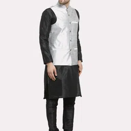 Kaifoo Men Black Layered Kurta Set With Nehru Jacket image 5