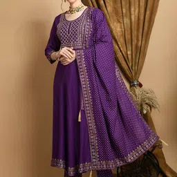 KALINI Yoke Design Sequinned Kurta With Trouser & Dupatta image 5