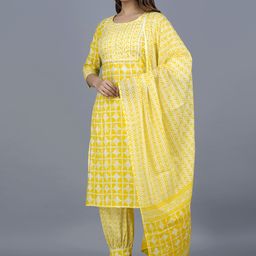 KALINI Printed Sequinned Pure Cotton Kurta with Pyjamas & Dupatta image 2