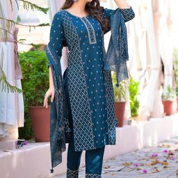 Ramas Ethnic Motifs Embroidered Sequined Kurta with Trousers & Dupatta image 2