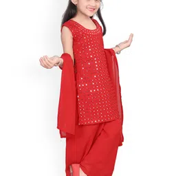 BAESD Girls Embroidered Regular Mirror Work A-Line Kurta With Palazzos & Dupatta image 5