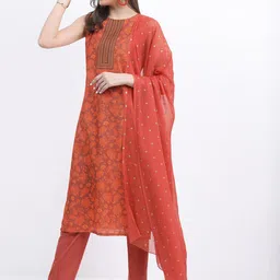 Vishudh Floral Printed Straight Kurta with Trousers & Dupatta image 2