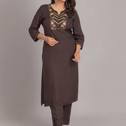 SUTI Yoke Design Floral Embroidered Sequinned Straight Kurta With Trousers-picture-5