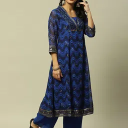 Rangriti Leheriya Printed Regular A Line Kurta With Palazzos image 5