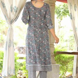 SINGNI Floral Printed Mirror Work A-Line Kurta With Trousers & Dupatta image 4