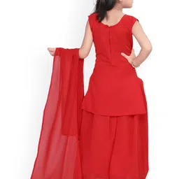 BAESD Girls Embroidered Regular Mirror Work A-Line Kurti with Palazzos & Dupatta image 3