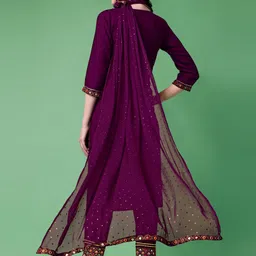 KALINI Ethnic Motifs Yoke Design Mirror Work Kurta With Trousers & Dupatta image 4