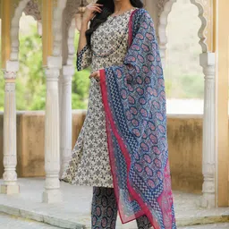 RangDeep Ethnic Motifs Printed Regular Pure Cotton Kurta With Palazzos & Dupatta image 5