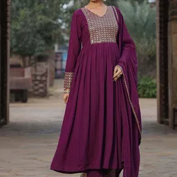 KALINI Yoke Design Empire Sequinned Kurta with Trousers & With Dupatta image 3
