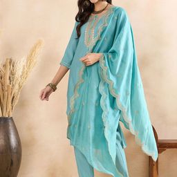 Anouk Ethnic Motifs Embroidered Regular Gotta Patti Kurta With Trousers & Dupatta-picture-16